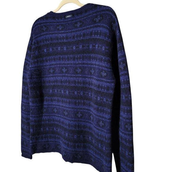 Vintage Nautica Mens Y2K 90s Blue Fair Isle Nordic Knit 100% Wool Sweater Medium - Picture 5 of 9